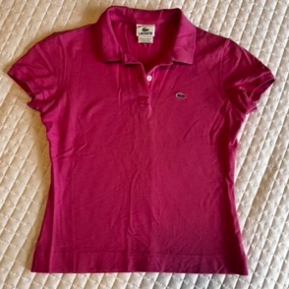 Women's Lacoste Polo in Bright Pink Fuchsia Vintage Size 40 Medium